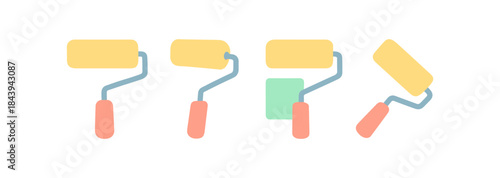 Set of flat paint rollers in minimalist style for home improvement