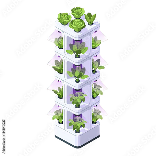 Illustration of a vertical garden with various leafy plants
