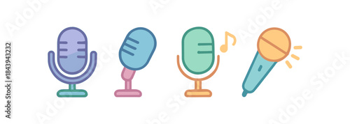 Colorful microphone set in flat style for music and audio projects