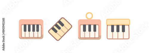 Pastel musical icons featuring piano keys in minimalist style