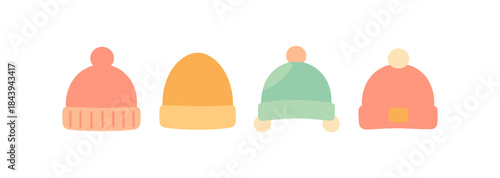 Colorful minimalist winter hats collection in flat design