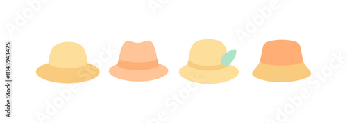 Collection of flat pastel summer hats in minimalist design