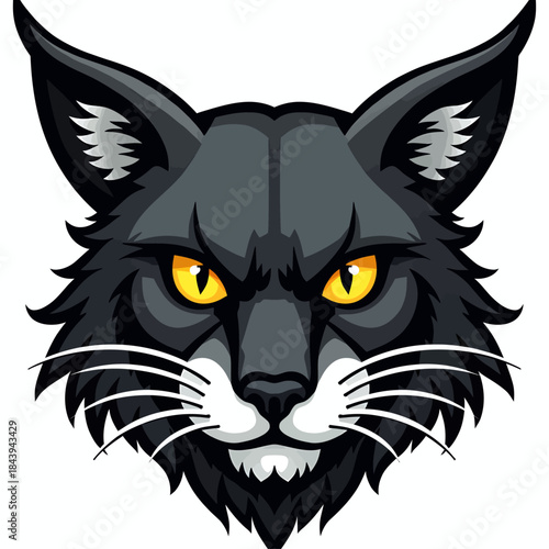 Fierce black cat head mascot with yellow eyes offers a strong visual for sports team branding or graphic design projects.