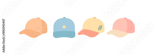 Colorful minimalist baseball caps in pastel palette