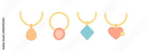 Minimalist flat necklace collection with geometric pendants in pastel colors