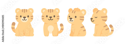 Adorable cartoon tigers in flat style for kids' design projects