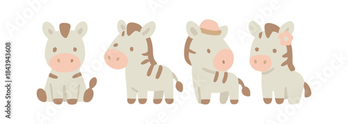 Cute cartoon zebras with accessories in pastel colors