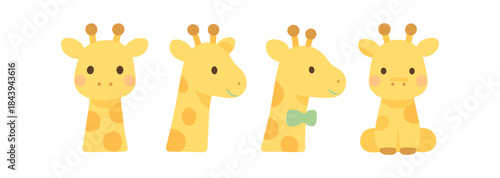 Cute cartoon giraffes in various poses with playful expressions on white background