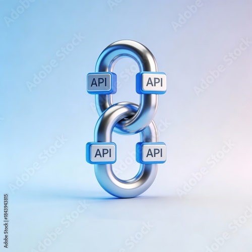 Modern API links with metallic design on blue gradient background in digital technology concept