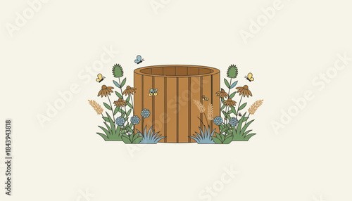 A creative garden design featuring a compost area integrated with native plants promoting biodiversity.