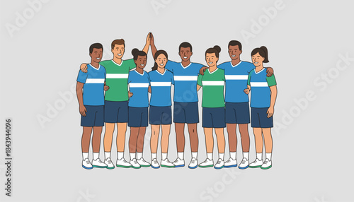 A diverse team posing together in their uniforms highlighting inclusivity and friendship in sports.