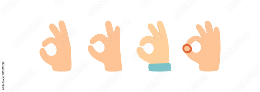 Fototapeta premium Hand gesture set featuring ok sign in flat design style