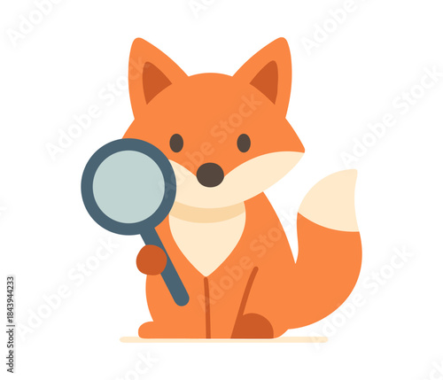 Cute cartoon fox holding magnifying glass illustration for kids
