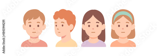 Flat style cartoon avatars of diverse young people on white background
