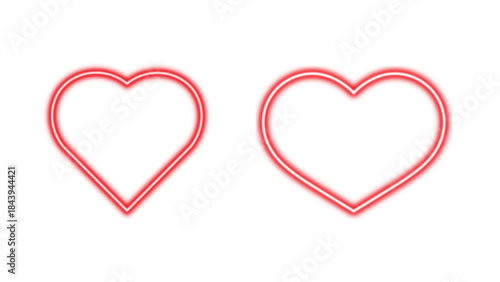 Two glowing red neon heart outlines symbolizing love and romance isolated on transparent background