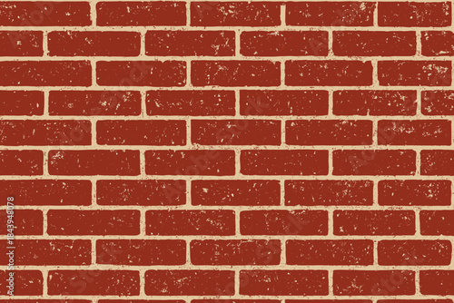 Rustic Brick Wall. Bold brick wall in a deep red tone vector illustration with weathered details, gritty and rustic composition,