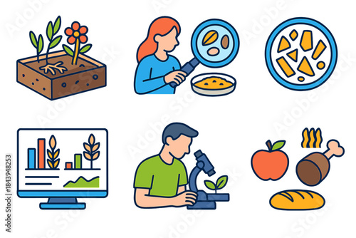 Archaeobotany Analysis Icons. Isometric vector illustration set Archaeobotany analysis: plant remains from ancient sites, seeds,