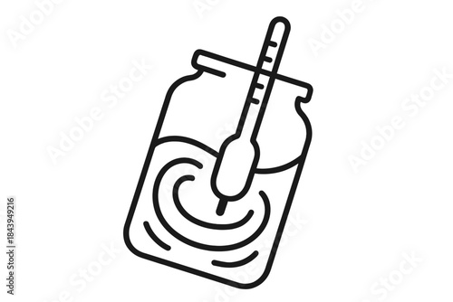 Hydrometer Dance Icon. Line style icon of a hydrometer in a tilted jar with swirling liquid, representing proofing hydrometer