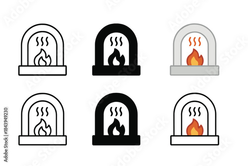 Fiery Kiln Transformations. Kiln furnace with fiery interior and heat waves, abstract minimal vector, first in line style with
