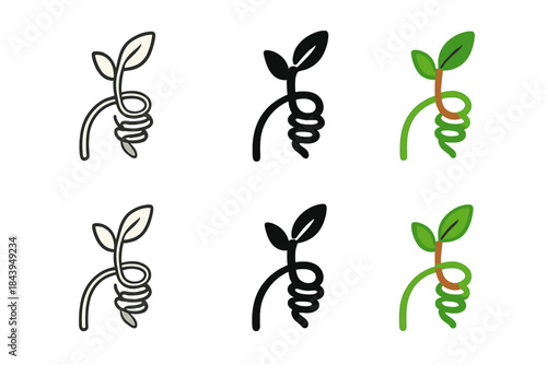 Pumpkin Vine Icons. Pumpkin vine tendril coiled around small stem, clean geometric minimal icon, first in line style with thin