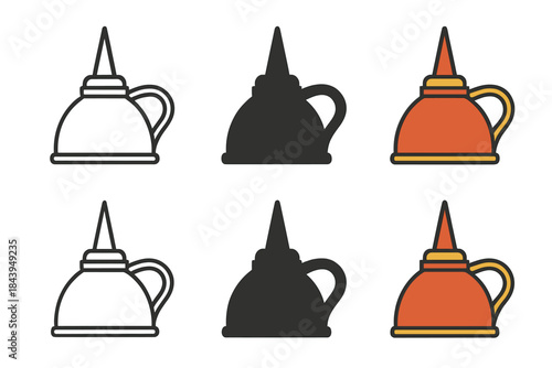 Vintage Oil Can Styles. Vintage oil can with pointed spout and handle, minimal icon style, first in line style with thin outline,