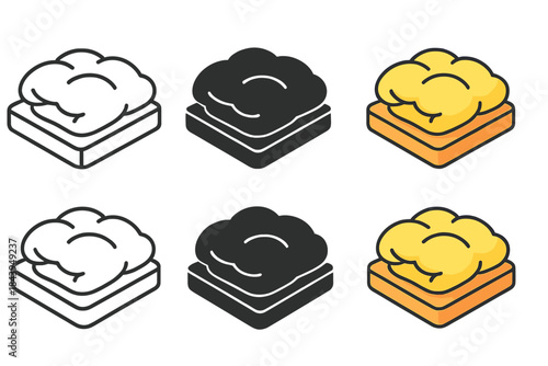 Cozy Comforter Designs. Fluffy comforter on mattress with gentle puff and layered stitching, cozy abstract icon, minimal vector