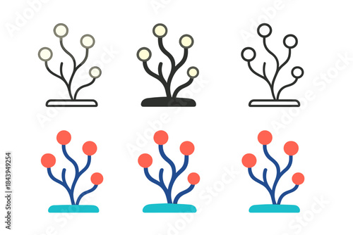 Vibrant Coral Reef Design. Coral reef with glowing connections and vibrant polyps, abstract minimal vector icon, first in line