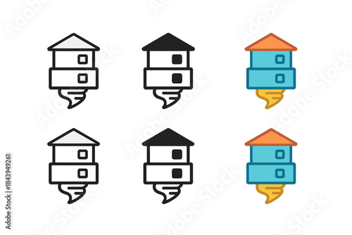 Modular Shelter Designs. Modular disaster shelter with stacked sections and clean lines, abstract minimal vector icon, first in