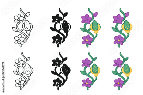 Orchid Vine Data. Twisted orchid vine with luminous parasitic growth storing digital data, abstract minimal vector design, first