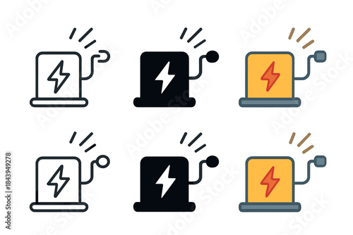 Hand-Cranked Generator Icon. Hand-cranked generator with visible spinning handle and energy lines, clean minimal vector icon,