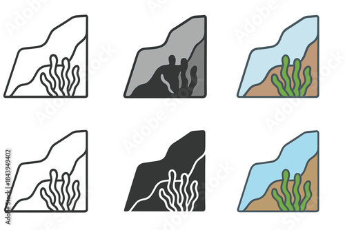 Antarctic Algae Habitat. Simplified Antarctic rock crevice habitat with cryophilic algae, clear division between ice, rock, and
