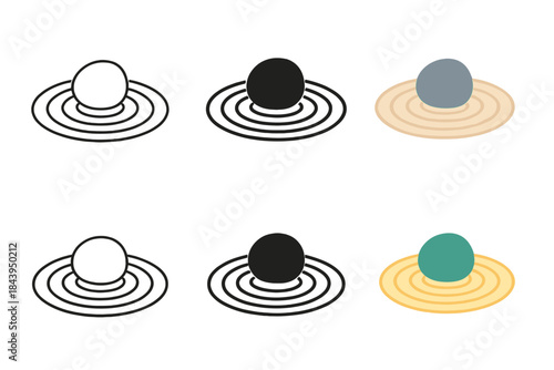 Zen Sand Art. Zen garden sand pattern with smooth concentric circles around stone, minimalist calm composition expressing balance,