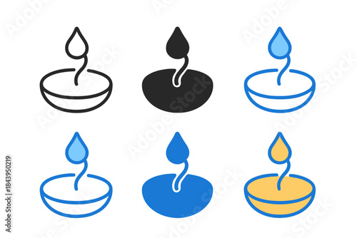 Serene Geometric Basin Icon. Abstract icon of circular basin and flowing droplet, geometric essence of tranquility and ritual