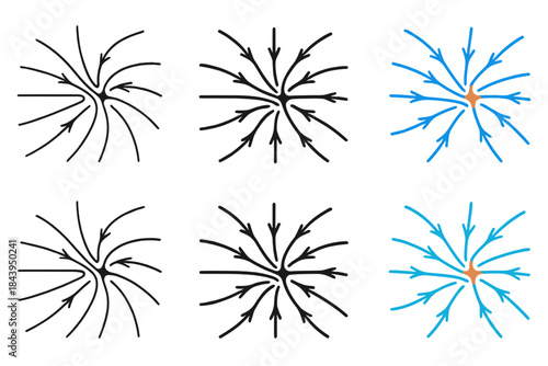 Vector Field Anomaly. Vector field with continuous arrows interrupted by a single disclination point, representing topology and