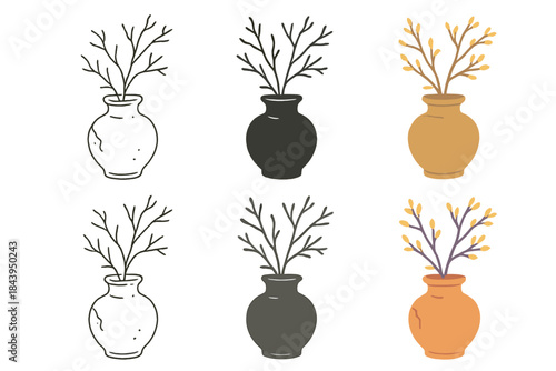 Vase Imperfection Art Series. Old vase with slight chip and wild branch arrangement, celebrating natural imperfection and