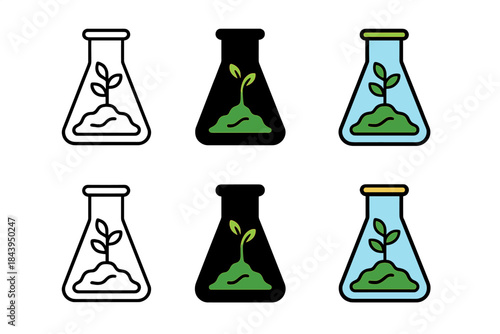 Biomaterial in Flask. Flask with living biomaterial sprouting inside, symbol of lab-grown life merging art and science, clean