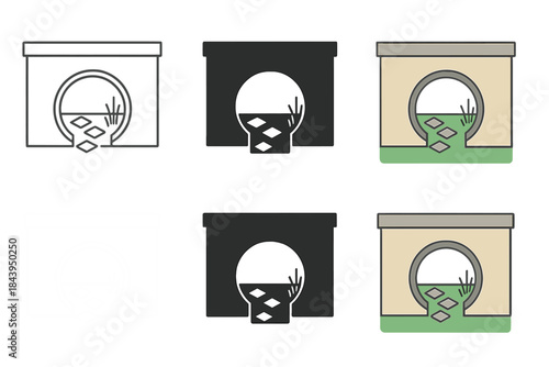 Moon Gate Design. Overhead plan of moon gate architecture integrated with garden wall, clean geometric proportion and traditional