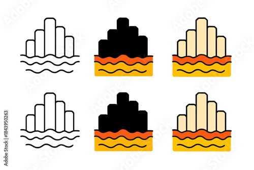 Basalt Column Formation Diagram. Simplified geological diagram showing basalt column formation through lava cooling, clean