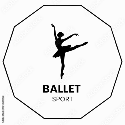 Ballet Sport Silhouette: An elegant ballet dancer is gracefully captured in mid-motion, epitomizing the harmony, precision, and artistry of ballet in a striking, monochromatic silhouette.