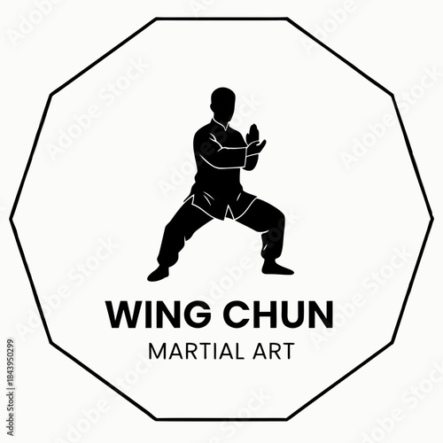 Wing Chun Martial Art Icon: A minimalist icon presents the elegance of Wing Chun, where a martial artist in a poised stance and the essence of this traditional discipline.