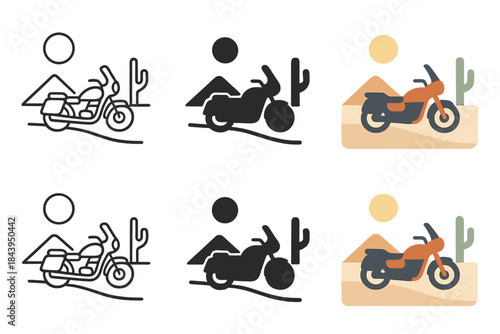 Desert Motorcycle Adventure. Motorcycle Desert Road, minimalist journey-inspired form merging adventure, power, and atmospheric