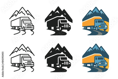 Minimalist Road Adventure. Truck Road Mountain, minimalist transport emblem symbolizing endurance, strength, and adventure on the