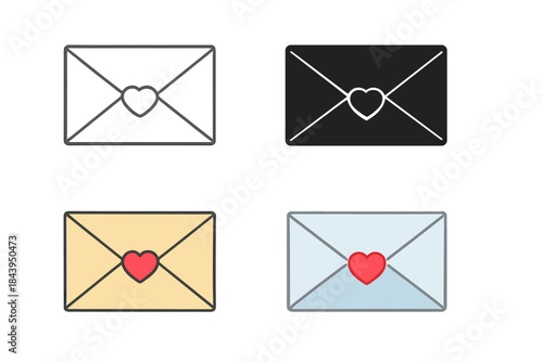 Wax Seal Envelope Styles. Envelope flap sealed with small wax heart emblem, minimal clean folds, first in line style with thin