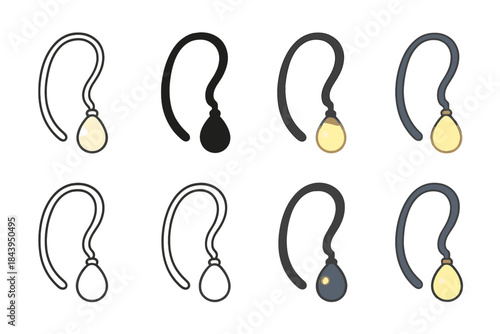 Elegant Pearl Earrings. Curved metal earring with pearl drop glowing softly at end, minimalist fluid design, first in line style