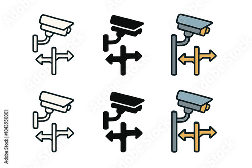 Stylized Camera Watches. Camera Watch Crossroad first in line style with thin outline, second in solid style filled shape, third