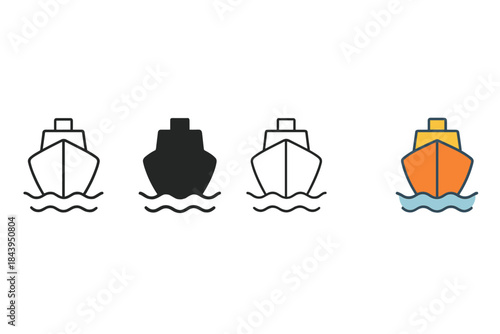 Wave Style Sequence. Hull Wave Cut first in line style with thin outline, second in solid style filled shape, third in flat style