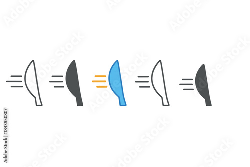 Stylized Blade Dynamics. Blade Motion Flow first in line style with thin outline, second in solid style filled shape, third in
