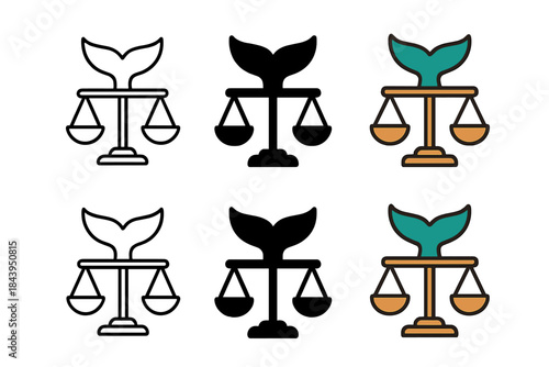 Tail Fin Style Evolution. Tail Fin Balance first in line style with thin outline, second in solid style filled shape, third in