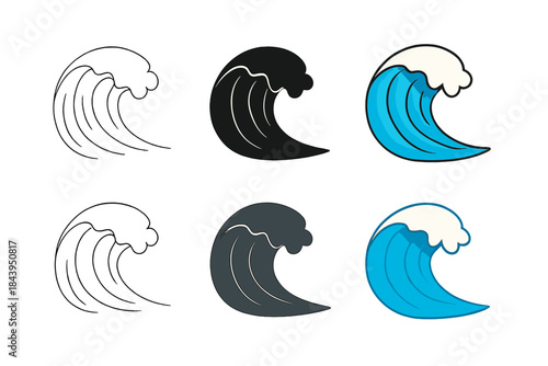 Wave Styles Showcase. Wave Crest Foam first in line style with thin outline, second in solid style filled shape, third in flat