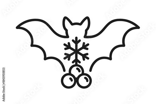 Chillwing Berry Icons. Line style vector icons of chillwing berry motif: smooth bat contour, looping wing edge, frozen flake motif